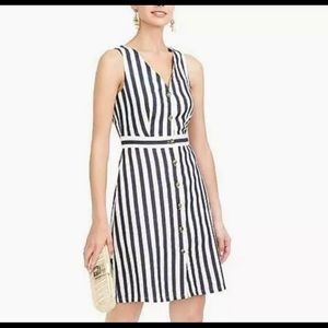 J. Crew Factory Linen Blend Navy Blue Striped Mini Button-Front Dress size 22